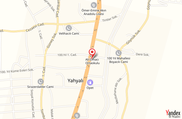 Kayseri yahyal retmenevi harita, map