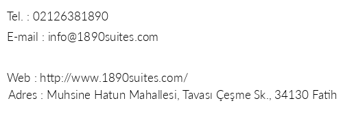 1890 Suites Hotel telefon numaralar, faks, e-mail, posta adresi ve iletiim bilgileri