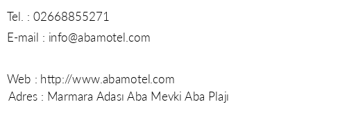 Aba Motel telefon numaralar, faks, e-mail, posta adresi ve iletiim bilgileri