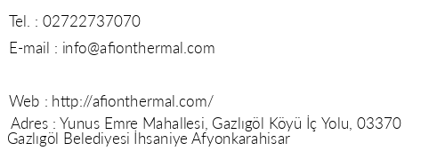 Afion Termal telefon numaralar, faks, e-mail, posta adresi ve iletiim bilgileri