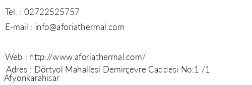 Aforia Thermal Residences telefon numaralar, faks, e-mail, posta adresi ve iletiim bilgileri