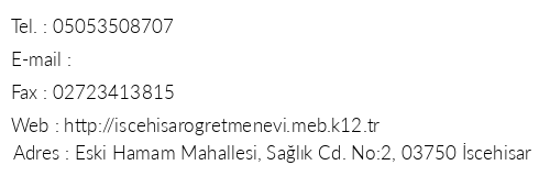 Afyon scehisar retmenevi telefon numaralar, faks, e-mail, posta adresi ve iletiim bilgileri