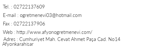 Afyon retmenevi telefon numaralar, faks, e-mail, posta adresi ve iletiim bilgileri