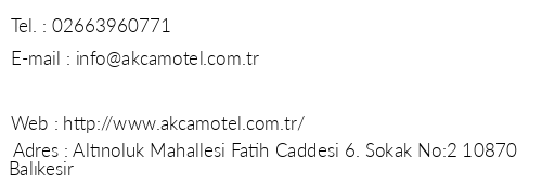 Akam Otel Altnoluk telefon numaralar, faks, e-mail, posta adresi ve iletiim bilgileri