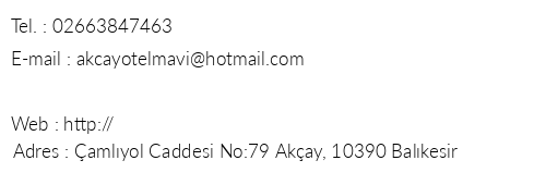 Akay Mavi Otel telefon numaralar, faks, e-mail, posta adresi ve iletiim bilgileri