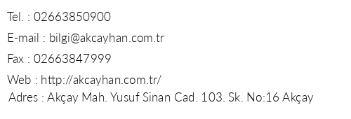 Akayhan Hotel telefon numaralar, faks, e-mail, posta adresi ve iletiim bilgileri