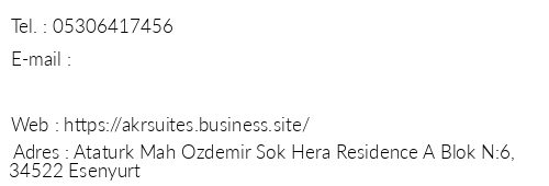 Akr Suite telefon numaralar, faks, e-mail, posta adresi ve iletiim bilgileri