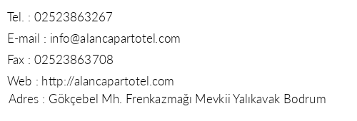 Alan Apart Otel telefon numaralar, faks, e-mail, posta adresi ve iletiim bilgileri