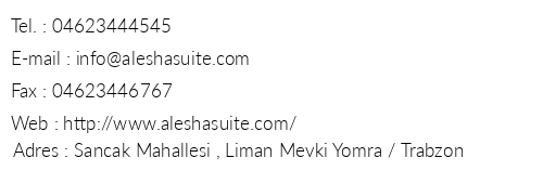 Alesha Suite Hotel telefon numaralar, faks, e-mail, posta adresi ve iletiim bilgileri