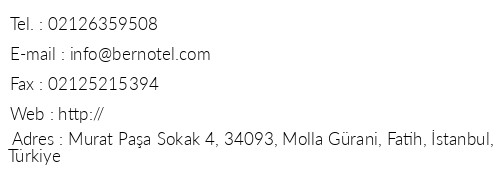 Bern Otel telefon numaralar, faks, e-mail, posta adresi ve iletiim bilgileri