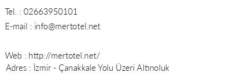 Altnoluk Mert Otel telefon numaralar, faks, e-mail, posta adresi ve iletiim bilgileri