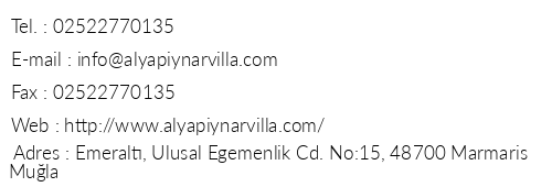 Alya Piynar Butik Otel telefon numaralar, faks, e-mail, posta adresi ve iletiim bilgileri
