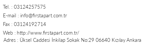 Ankara First Apart Otel telefon numaralar, faks, e-mail, posta adresi ve iletiim bilgileri