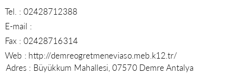 Antalya Demre retmenevi telefon numaralar, faks, e-mail, posta adresi ve iletiim bilgileri