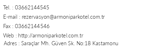 Armoni Park Otel telefon numaralar, faks, e-mail, posta adresi ve iletiim bilgileri