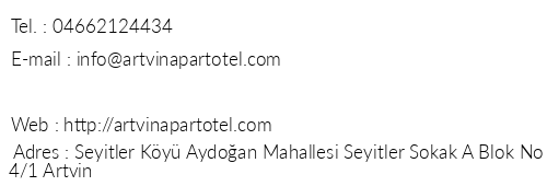 Artvin Apart Otel telefon numaralar, faks, e-mail, posta adresi ve iletiim bilgileri