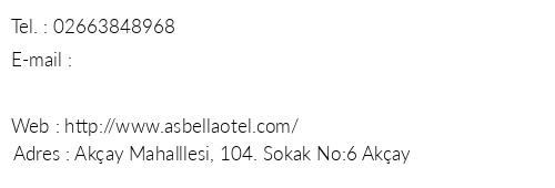 Asbella Otel telefon numaralar, faks, e-mail, posta adresi ve iletiim bilgileri