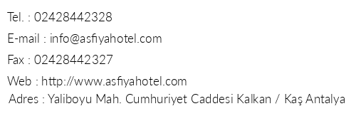 Asfiya Hotel telefon numaralar, faks, e-mail, posta adresi ve iletiim bilgileri
