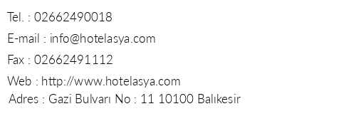Asya Hotel telefon numaralar, faks, e-mail, posta adresi ve iletiim bilgileri