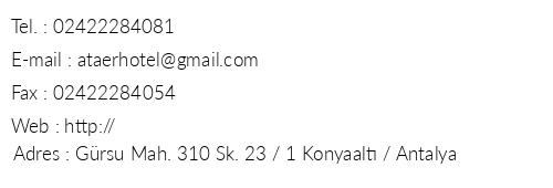 Ataer Hotel telefon numaralar, faks, e-mail, posta adresi ve iletiim bilgileri