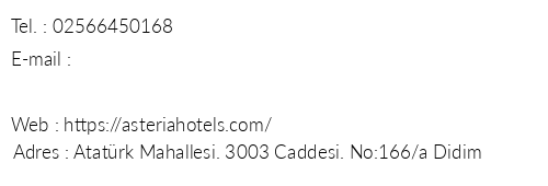 Asteria Eros Didim telefon numaralar, faks, e-mail, posta adresi ve iletiim bilgileri