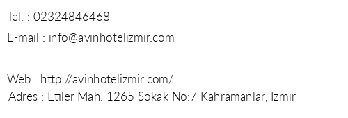 Avin Hotel telefon numaralar, faks, e-mail, posta adresi ve iletiim bilgileri
