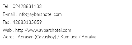 Aybars Hotel telefon numaralar, faks, e-mail, posta adresi ve iletiim bilgileri