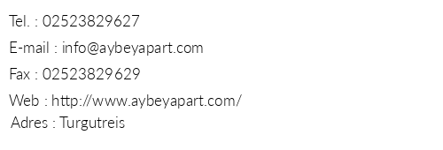 Aybey Apart telefon numaralar, faks, e-mail, posta adresi ve iletiim bilgileri