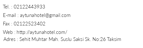 Aytuna Hotel telefon numaralar, faks, e-mail, posta adresi ve iletiim bilgileri