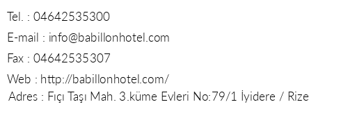 Babillon Hotel telefon numaralar, faks, e-mail, posta adresi ve iletiim bilgileri