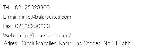 Balat Suites telefon numaralar, faks, e-mail, posta adresi ve iletiim bilgileri