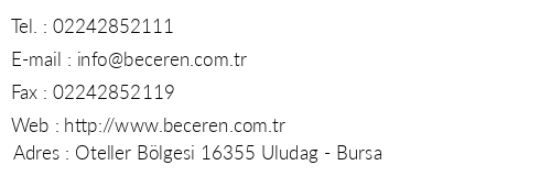 Beceren Otel telefon numaralar, faks, e-mail, posta adresi ve iletiim bilgileri