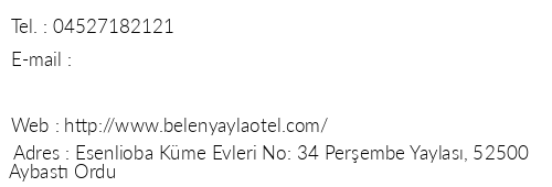 Belen Yayla Otel telefon numaralar, faks, e-mail, posta adresi ve iletiim bilgileri