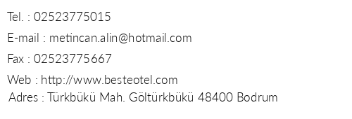 Beste Otel telefon numaralar, faks, e-mail, posta adresi ve iletiim bilgileri