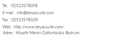 Beyaz Suite Hotel telefon numaralar, faks, e-mail, posta adresi ve iletiim bilgileri