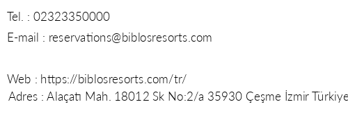 Biblos Resort Alaat telefon numaralar, faks, e-mail, posta adresi ve iletiim bilgileri