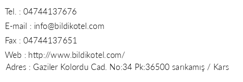 Bildik Otel telefon numaralar, faks, e-mail, posta adresi ve iletiim bilgileri