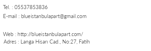 Blue stanbul Apart telefon numaralar, faks, e-mail, posta adresi ve iletiim bilgileri