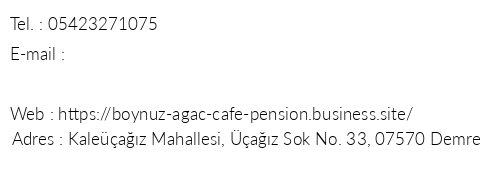 Boynuz Aac Pansiyon telefon numaralar, faks, e-mail, posta adresi ve iletiim bilgileri