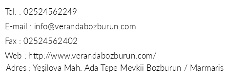 Bozburun Veranda Hotel telefon numaralar, faks, e-mail, posta adresi ve iletiim bilgileri