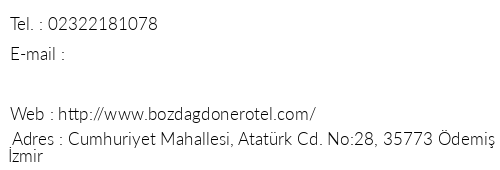 Bozda Dner Otel telefon numaralar, faks, e-mail, posta adresi ve iletiim bilgileri