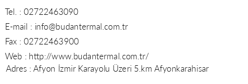 Budan Thermal Spa Hotel & Convention Center telefon numaralar, faks, e-mail, posta adresi ve iletiim bilgileri