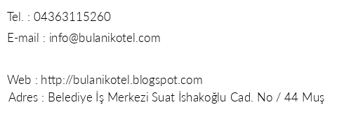 Bulank Otel telefon numaralar, faks, e-mail, posta adresi ve iletiim bilgileri