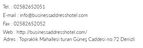 Business Address Hotel telefon numaralar, faks, e-mail, posta adresi ve iletiim bilgileri