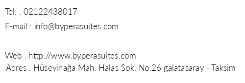 By Pera Suites telefon numaralar, faks, e-mail, posta adresi ve iletiim bilgileri
