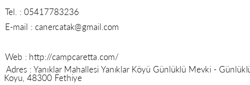 Camp Caretta Kamp Yeri telefon numaralar, faks, e-mail, posta adresi ve iletiim bilgileri