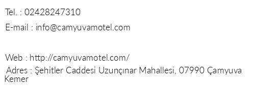 amyuva Motel telefon numaralar, faks, e-mail, posta adresi ve iletiim bilgileri