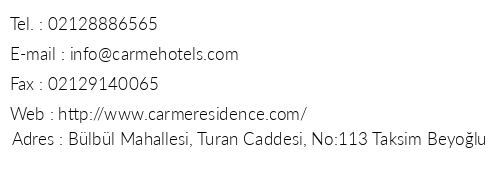 Carme Residence telefon numaralar, faks, e-mail, posta adresi ve iletiim bilgileri