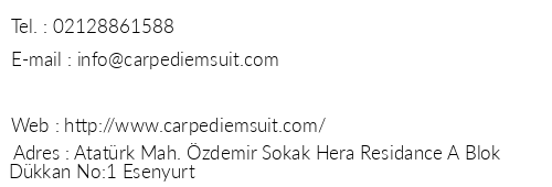 Carpediem Suite telefon numaralar, faks, e-mail, posta adresi ve iletiim bilgileri
