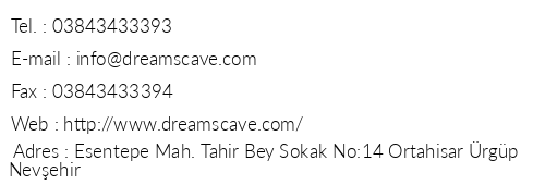 Dreams Cave Hotel telefon numaralar, faks, e-mail, posta adresi ve iletiim bilgileri